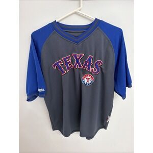 Texas Rangers Stitches Jersey Mens XL Gray Blue MLB V-Neck Sewn Logo